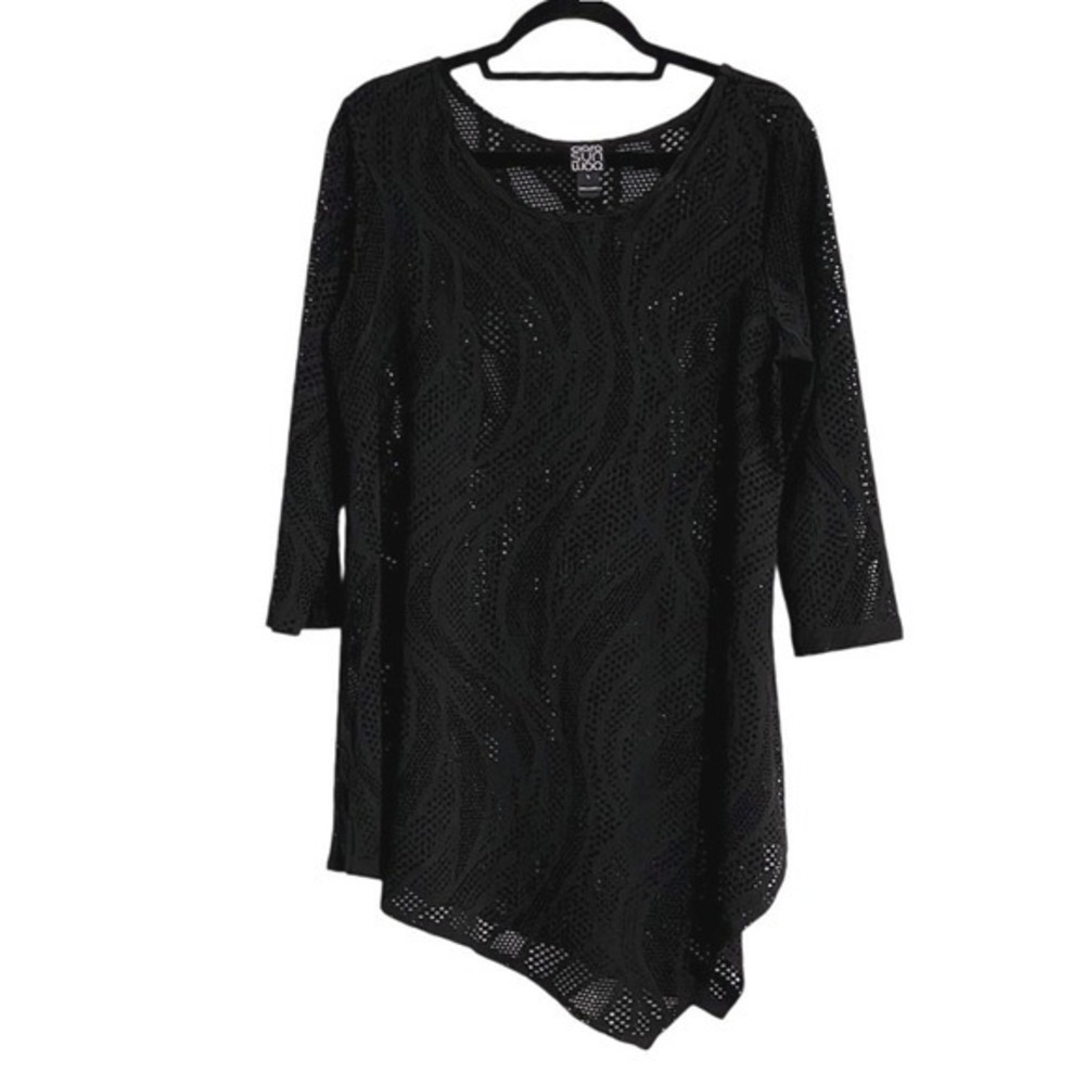 Clara Sun Woo Black Tapered Hem‎ Mini Dress Cut Out Lace